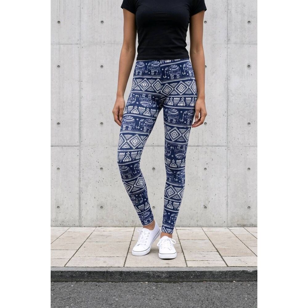 💜Blue & White Elephant Print Leggings Large/XLarge